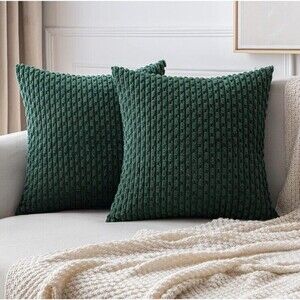 Throw Pillow Covers Soft Corduroy Decorative Set Of 2 17x17in Army Green Modern